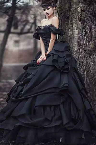 vintage gothic black wedding dress off the shoulder ruched drapped skirt retro bride mariage dresses outdoor long bridal gowns, White
vintage gothic black wedding dress off the shoulder ruched drapped skirt retro bride mariage dresses outdoor long bridal gowns, White
