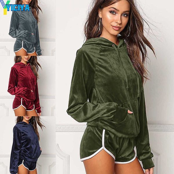 yiciya european fashion women's hooded long sleeve velvet sweatshirt and shorts 2 pieces sports suit twinset, Gray
yiciya european fashion women's hooded long sleeve velvet sweatshirt and shorts 2 pieces sports suit twinset, Gray