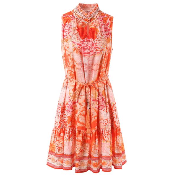 high-quality summer ruffled neck rhinstone sleeveless printed silk blend dress, Black
high-quality summer ruffled neck rhinstone sleeveless printed silk blend dress, Black