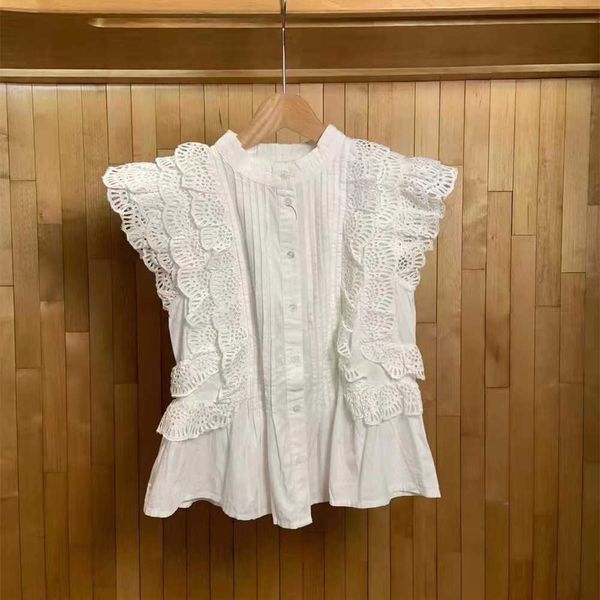 french 2023 spring/summer new lace single breasted versatile sleeveless wooden ear collar blouseid2y, White
french 2023 spring/summer new lace single breasted versatile sleeveless wooden ear collar blouseid2y, White