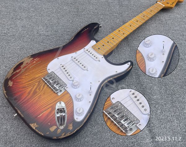 electric guitar burst effect black red to yellow sss pickups white pickguard aged parts maple neck and fingerboard black dots in
electric guitar burst effect black red to yellow sss pickups white pickguard aged parts maple neck and fingerboard black dots in
