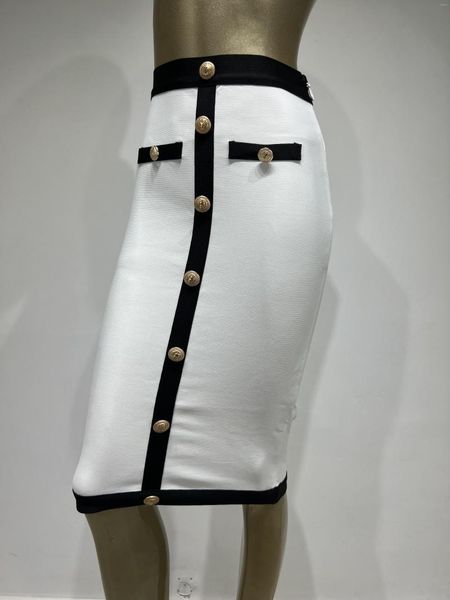 Skirts Women Elastic Bandage Skirt Black White High Waist Gold Buttons Elegant Pencil Office Lady Formal Business Wear
Skirts Women Elastic Bandage Skirt Black White High Waist Gold Buttons Elegant Pencil Office Lady Formal Business Wear