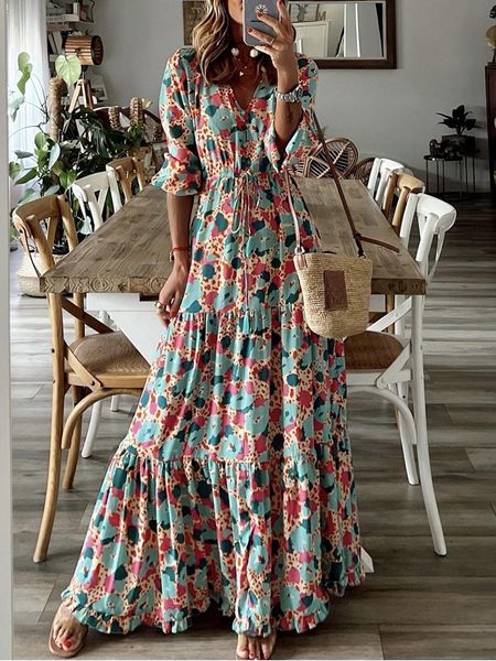 casual dresses fashion chic v neck spring summer maxi dress loose casual ruffle a-line dress elegant floral printed women half sleeve dresse, Black;gray
casual dresses fashion chic v neck spring summer maxi dress loose casual ruffle a-line dress elegant floral printed women half sleeve dresse, Black;gray