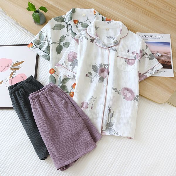 women's sleepwear summer 100% cotton crepe ladies pajamas short-sleeved shorts two-piece simple fresh and cute homewear pajama set wome, Black;red
women's sleepwear summer 100% cotton crepe ladies pajamas short-sleeved shorts two-piece simple fresh and cute homewear pajama set wome, Black;red
