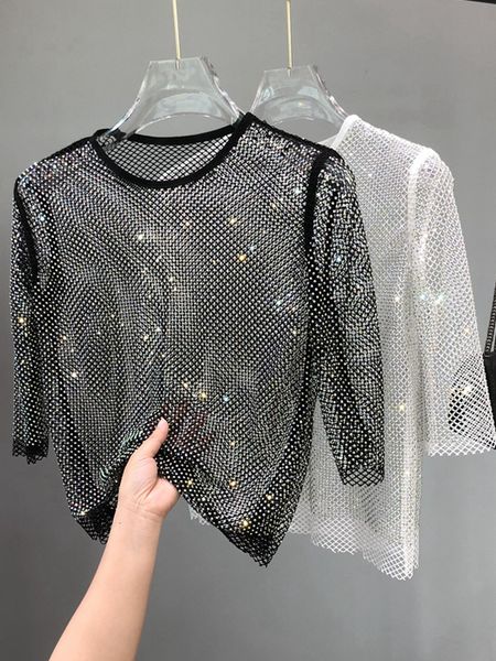 women's t-shirt mesh diamond crystal coat diamond ultra fairy inside take party bling hollow-out render unlined upper garment and shiny, White
women's t-shirt mesh diamond crystal coat diamond ultra fairy inside take party bling hollow-out render unlined upper garment and shiny, White