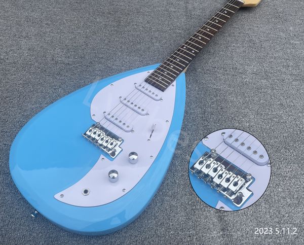 6 string electric guitar tear drop shape chrome parts sss pickup solid blue color rosewood fingerboard and dots inlay maple neck
6 string electric guitar tear drop shape chrome parts sss pickup solid blue color rosewood fingerboard and dots inlay maple neck