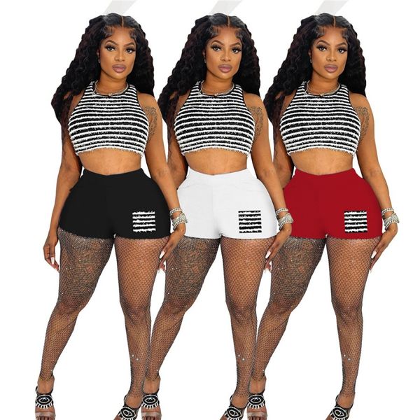 striped short tracksuits designer women crop tank vest shorts two piece set summer casual street outfits bulk wholealse women clothes 9871, White
striped short tracksuits designer women crop tank vest shorts two piece set summer casual street outfits bulk wholealse women clothes 9871, White