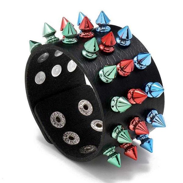 ornament three bracelets row colorful spike exaggerated punk leather bracelet personality street rock, Golden;silver
ornament three bracelets row colorful spike exaggerated punk leather bracelet personality street rock, Golden;silver