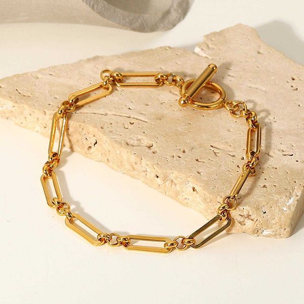 rock retro punk gold plated link stainless steel ot buckle bracelet geometric stitching chain, Black
rock retro punk gold plated link stainless steel ot buckle bracelet geometric stitching chain, Black