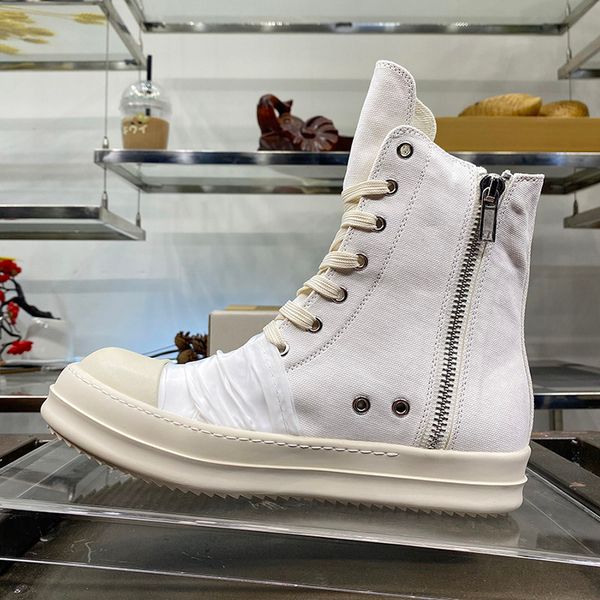 round owens canvas high shoes pleated mask thick sole increased street zip rick ro trainer casual luxury sneakers men women motorcycle ankle, Black
round owens canvas high shoes pleated mask thick sole increased street zip rick ro trainer casual luxury sneakers men women motorcycle ankle, Black