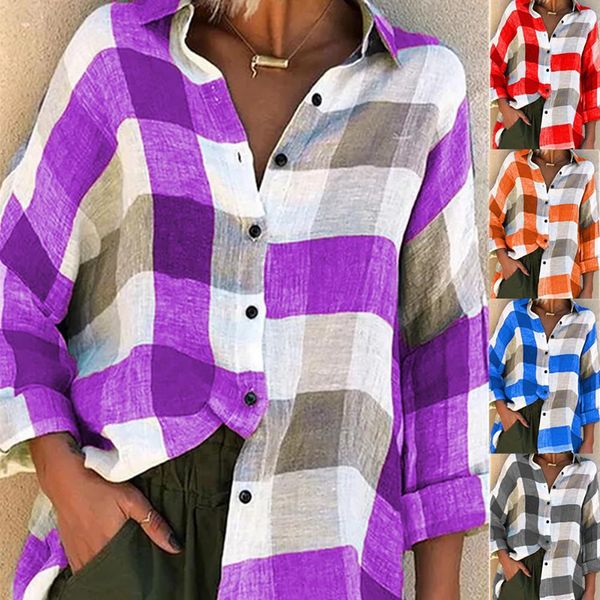 women's blouses shirts women turn down collar check plaid buttons shirt long sleeve loose blouse 230512, White
women's blouses shirts women turn down collar check plaid buttons shirt long sleeve loose blouse 230512, White