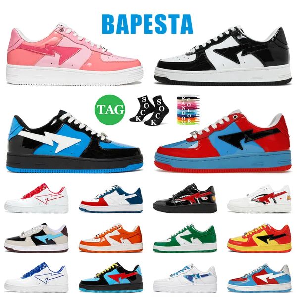 

Bapestas Stas Sta Designer Casual Shoes Womens Mens shoe Patent Leather Black Color Camo Combo Pink ABC Camos Blue Grey Orange Green Sneakers Sports Trainers, C14 36-45
