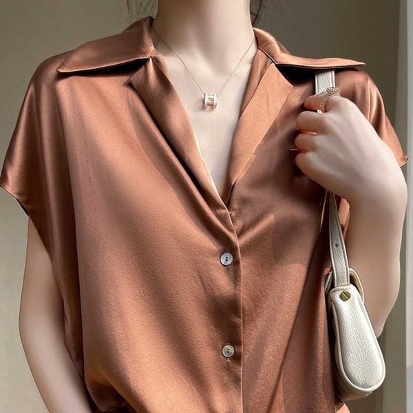 summer new satin women's sleeveless shirt versatile temperament solid color shirt lapel small silky, White
summer new satin women's sleeveless shirt versatile temperament solid color shirt lapel small silky, White