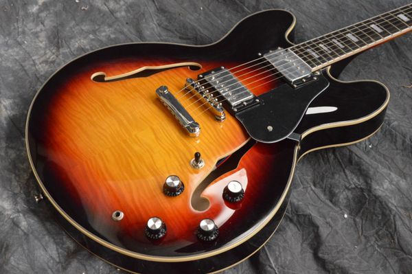 oem sunburst jazz electric guitar semi-hollow a flame maple f hole bright finish 58
oem sunburst jazz electric guitar semi-hollow a flame maple f hole bright finish 58