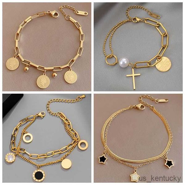charm bracelets meyrroyu stainless steel layered golden pendant bracelet for women retro portrait coin cross pearl bracelet jewelry, Golden;silver
charm bracelets meyrroyu stainless steel layered golden pendant bracelet for women retro portrait coin cross pearl bracelet jewelry, Golden;silver