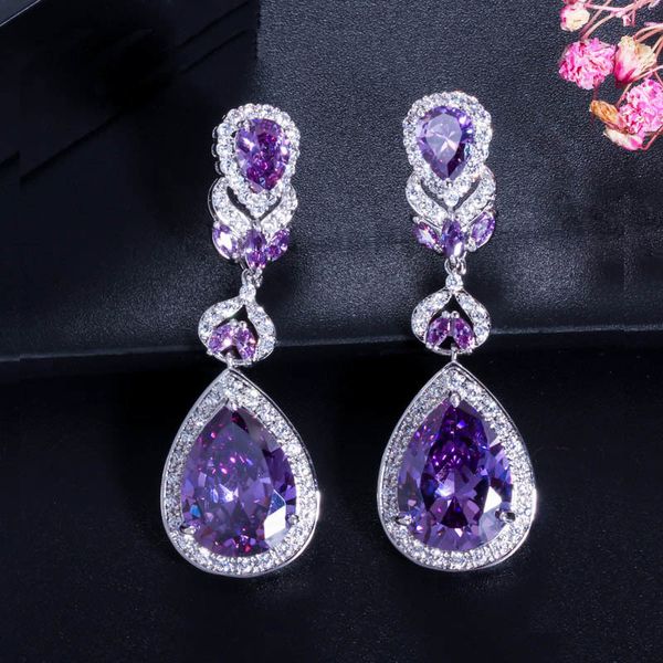 dangle chandelier beaqueen european american luxury purple crystal earrings pear cut long drop women wedding earrings with cubic zirconia e0, Silver
dangle chandelier beaqueen european american luxury purple crystal earrings pear cut long drop women wedding earrings with cubic zirconia e0, Silver