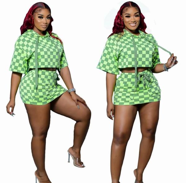 two piece women's dress 2023 summer new fashion classic checker print hooded short skirt set women's two piece sets, White
two piece women's dress 2023 summer new fashion classic checker print hooded short skirt set women's two piece sets, White