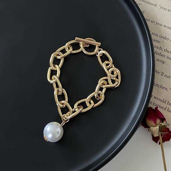 ornament personality thick chain big pearl pendant bracelet simple punk vintage womens, Black
ornament personality thick chain big pearl pendant bracelet simple punk vintage womens, Black
