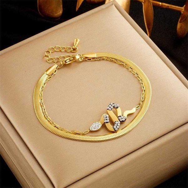 fashion creative niche personality link all match diamond snake accessories double layer chain titanium steel twin ornament bracelet, Black
fashion creative niche personality link all match diamond snake accessories double layer chain titanium steel twin ornament bracelet, Black