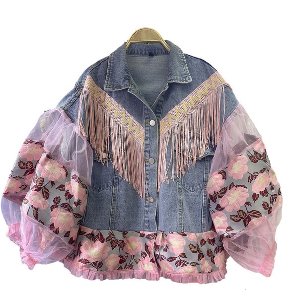 women's jackets embroidery tassel denim jacket women spring fashion loose short cowboy outwear mesh patchwork lantern sleeve jeans jack, Black;brown
women's jackets embroidery tassel denim jacket women spring fashion loose short cowboy outwear mesh patchwork lantern sleeve jeans jack, Black;brown