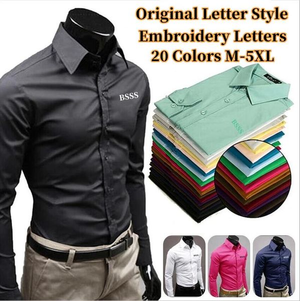 bsss letter embroidery men's long sleeves business shirts original style bos fashion designer casual slim fit polos dress shirt solid c, White;black
bsss letter embroidery men's long sleeves business shirts original style bos fashion designer casual slim fit polos dress shirt solid c, White;black