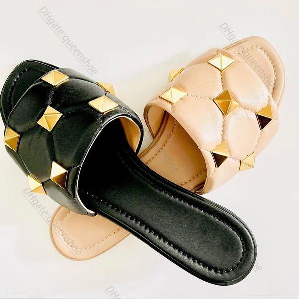 with box valentinoly''designer vt sandal luxury woman designer slipper man sandal roman stud quilted nappa leather slides rivet co, Black
with box valentinoly''designer vt sandal luxury woman designer slipper man sandal roman stud quilted nappa leather slides rivet co, Black