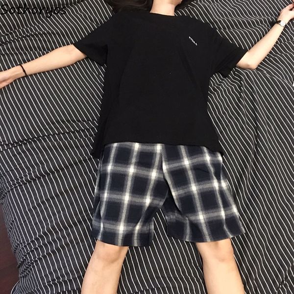 women's sleepwear pajama sets women letter printed plaid-bottom short sleeves bf korean style summer leisure sleepwear two pieces black, Black;red
women's sleepwear pajama sets women letter printed plaid-bottom short sleeves bf korean style summer leisure sleepwear two pieces black, Black;red