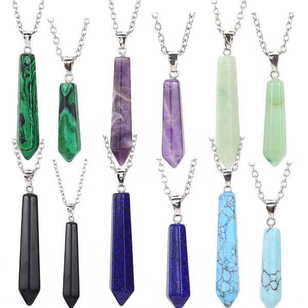 hexagonal bullet natural stone pendant rose quartz crystal pendulum chakra charms necklace reiki healing jewelry, Silver
hexagonal bullet natural stone pendant rose quartz crystal pendulum chakra charms necklace reiki healing jewelry, Silver