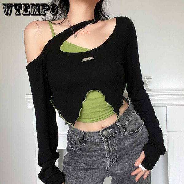 women's t-shirt two-piece t-shirt irregular short long-sleeved spring and autumn contrast color off-shoulder women's slim fit drop, White
women's t-shirt two-piece t-shirt irregular short long-sleeved spring and autumn contrast color off-shoulder women's slim fit drop, White