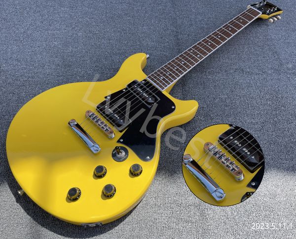 electric guitar solid yellow color 2 p90 black soap shape pickups black pickguard rosewood fingerboard singe white binding
electric guitar solid yellow color 2 p90 black soap shape pickups black pickguard rosewood fingerboard singe white binding