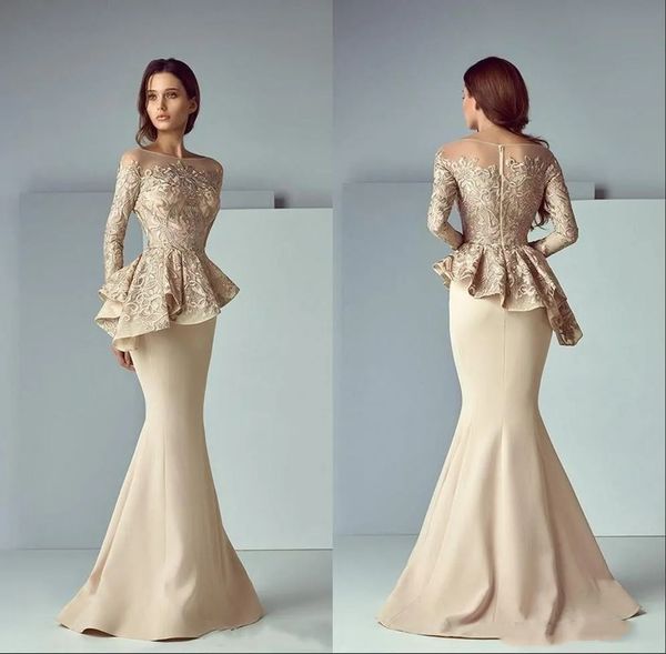 chic long sleeves mermaid mothers dresses with peplum lace appliques formal evening gowns sweep train champagne satin mother of the bride gr, Black;red
chic long sleeves mermaid mothers dresses with peplum lace appliques formal evening gowns sweep train champagne satin mother of the bride gr, Black;red