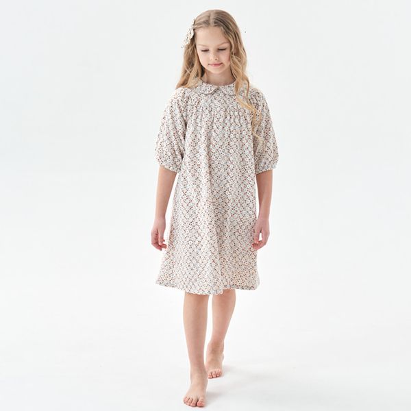 

Girls Dresses Kids Girls Embroidery Brown Floral Print Summer Cotton Flare Dress Children Girl Fashion Lining 34 Sleeve Flower Dresses 230512, White