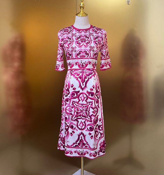 womens dress red and white porcelain printed elastic silk midi dress, Black;gray