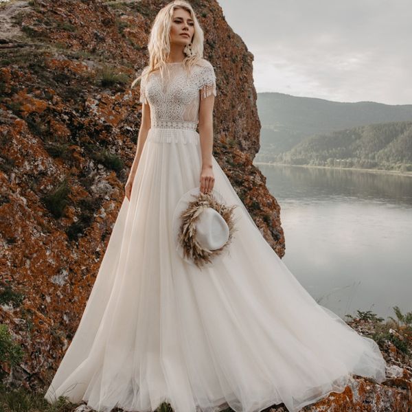 bohemian beach wedding dress short sleeves lace appliques a line tulle bridal gowns open back long summer robe de mariage 2023, White
bohemian beach wedding dress short sleeves lace appliques a line tulle bridal gowns open back long summer robe de mariage 2023, White