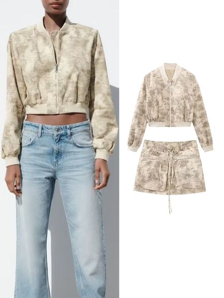 two piece dress traf women spring pilot jackets skirt sets fashion print long sleeved short coats pockets elastic waist mini skirts outwear, White
two piece dress traf women spring pilot jackets skirt sets fashion print long sleeved short coats pockets elastic waist mini skirts outwear, White