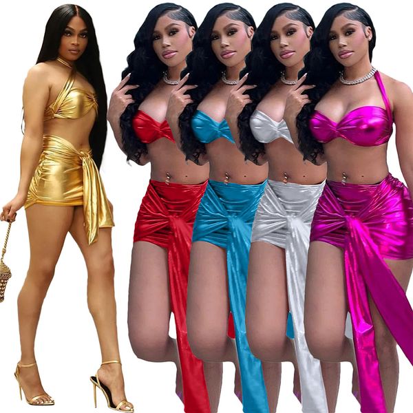2023 designer two piece dress glossy skirt sets summer y2k 2two piece women outfit halter crop mini skirts nightclub cloth wholesale wholesa, White
2023 designer two piece dress glossy skirt sets summer y2k 2two piece women outfit halter crop mini skirts nightclub cloth wholesale wholesa, White