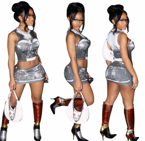 two piece women's dress 2023 summer new fashion slim fit denim print short skirt set women's set, White
two piece women's dress 2023 summer new fashion slim fit denim print short skirt set women's set, White