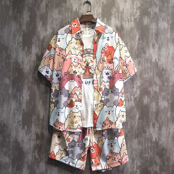 men's clothing casual hawaiian shirt shorts summer trend loose short sleeve fried street beach lovers suit men, White;black
men's clothing casual hawaiian shirt shorts summer trend loose short sleeve fried street beach lovers suit men, White;black