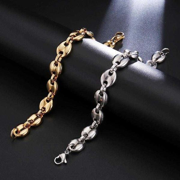 classic stainless steel button pig nose bracelet titanium ornament coffee bean width, Golden;silver
classic stainless steel button pig nose bracelet titanium ornament coffee bean width, Golden;silver