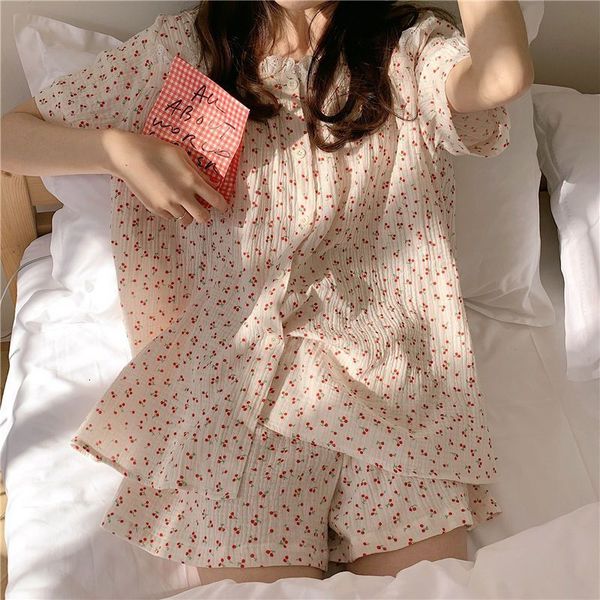 women's sleepwear cherry women pajamas shorts set korean summer sleepwear lace pijama short sleeve loungewear underwear pyjamas 2 piece, Black;red
women's sleepwear cherry women pajamas shorts set korean summer sleepwear lace pijama short sleeve loungewear underwear pyjamas 2 piece, Black;red