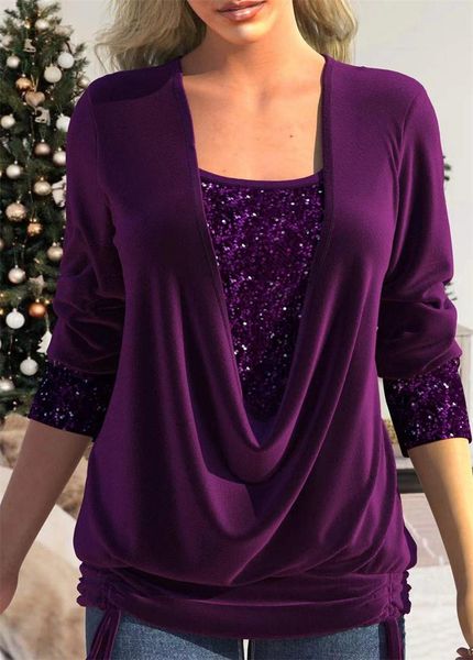 t-shirt fashion sequin splicing big drop neck fake two piece women's loose pleated tees solid color commuter cotton tshirts female, White
t-shirt fashion sequin splicing big drop neck fake two piece women's loose pleated tees solid color commuter cotton tshirts female, White