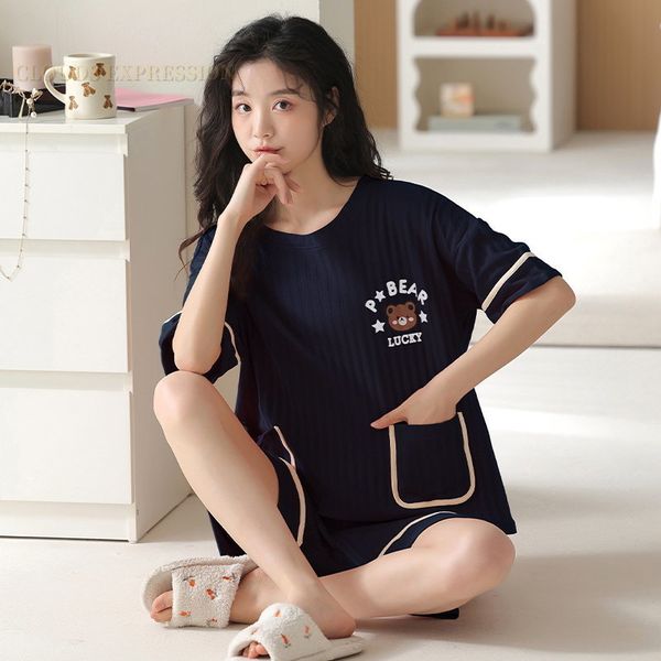 women's sleepwear big 5xl pajama sets short sleeved kawaii girl cartoon bear dots knitted cotton sleepwear elegant women's pajamas, Black;red
women's sleepwear big 5xl pajama sets short sleeved kawaii girl cartoon bear dots knitted cotton sleepwear elegant women's pajamas, Black;red