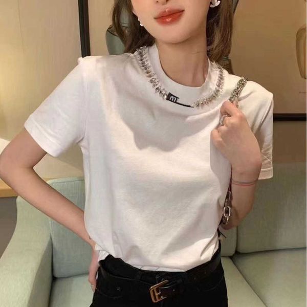 french casual t shirt heavy industry diamond necklace collar short sleeve r t shirt women letter stickers pullover tee cotton t-shirt, White
french casual t shirt heavy industry diamond necklace collar short sleeve r t shirt women letter stickers pullover tee cotton t-shirt, White