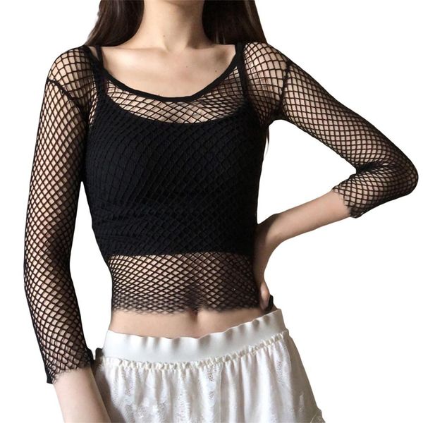 t-shirt women mesh crop long sleeve crew neck fish net sheer tshirt for party club, White
t-shirt women mesh crop long sleeve crew neck fish net sheer tshirt for party club, White