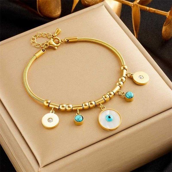 fashion blue link eyes round plate pendant personalized minority vintage turquoise titanium steel chain metal bracelet, Black
fashion blue link eyes round plate pendant personalized minority vintage turquoise titanium steel chain metal bracelet, Black