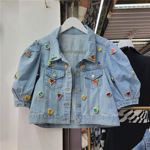 women's jackets spring summer women diamond denim jacket light blue high waist short coat puff sleeve jeans coat female students basic, Black;brown
women's jackets spring summer women diamond denim jacket light blue high waist short coat puff sleeve jeans coat female students basic, Black;brown