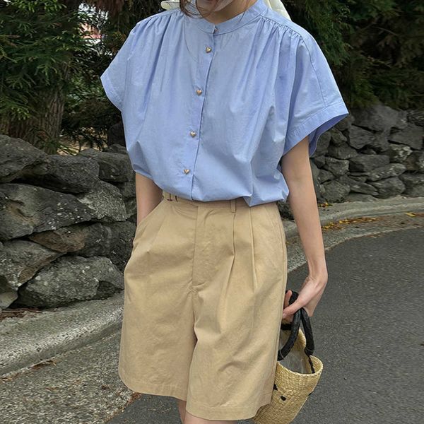 light temperament short sleeved shirt for women 2023 summer new korean style single breasted round neck trendjanm, White
light temperament short sleeved shirt for women 2023 summer new korean style single breasted round neck trendjanm, White