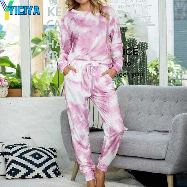 yiciya fashion tie-dye print women two piece set summer long sleeve o-neck and female lace up elastic waist pant pajamas set home, Gray
yiciya fashion tie-dye print women two piece set summer long sleeve o-neck and female lace up elastic waist pant pajamas set home, Gray