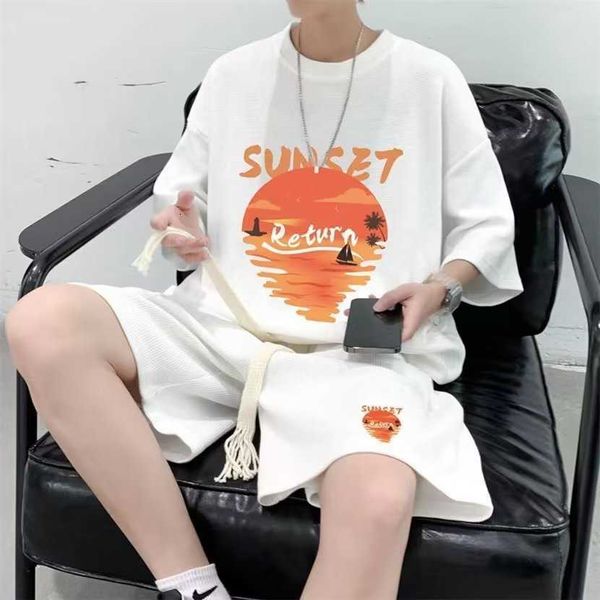 men's clothing two piece waffle casual sports set trendy brand large short sleeve shorts beach vacation, White;black
men's clothing two piece waffle casual sports set trendy brand large short sleeve shorts beach vacation, White;black