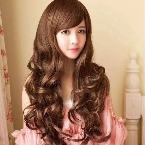 wigs female oblique bangs long curly hair fashion big waves fluffy natural lifelike wig, Black
wigs female oblique bangs long curly hair fashion big waves fluffy natural lifelike wig, Black